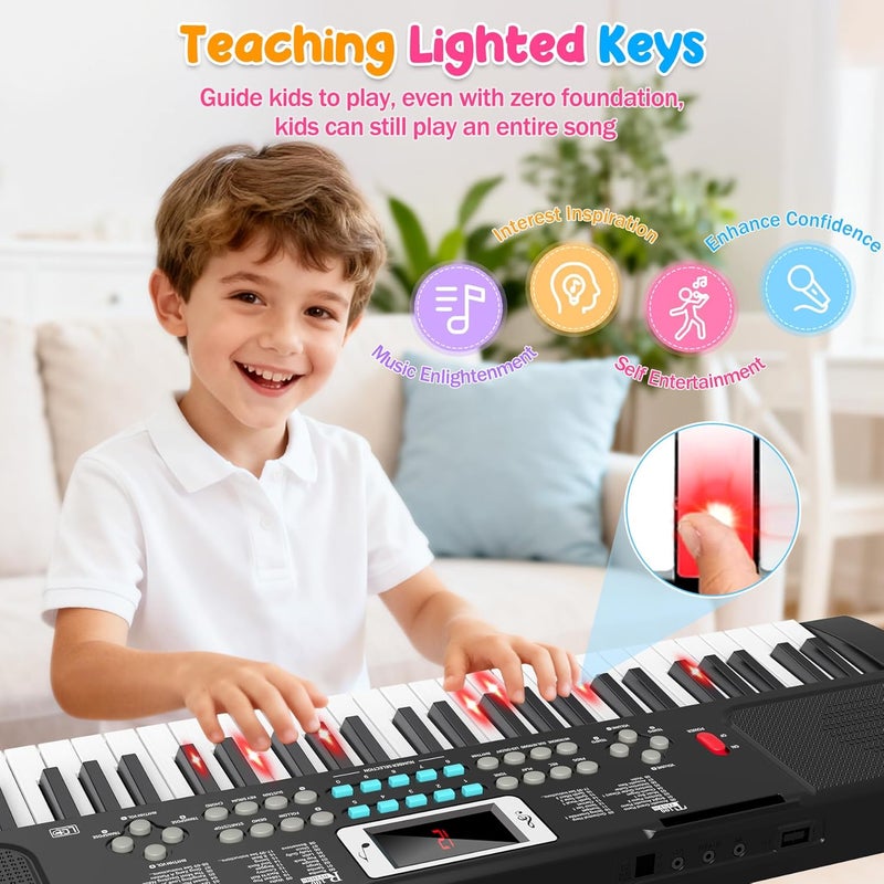 TWFRIC Piano Keyboard, 61 Key Upgrade Kids Pianos Music Toy with Light-up Keys & Pro Teaching Modes, Dual Speaker, 70 Demos,100 Tones, 100 Rhythms Perfect Christmas/Birthday Gift for Kids (Black) - Image 4
